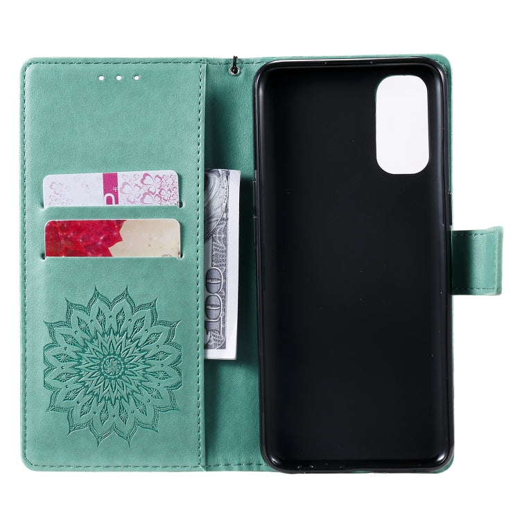 For OPPO Reno4 Sun Embossing Pattern Horizontal Flip Leather Case with Card Slot & Holder & Wallet & Lanyard