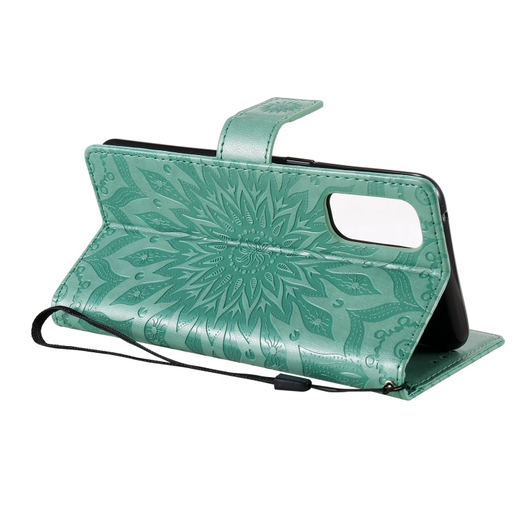 For OPPO Reno4 Sun Embossing Pattern Horizontal Flip Leather Case with Card Slot & Holder & Wallet & Lanyard