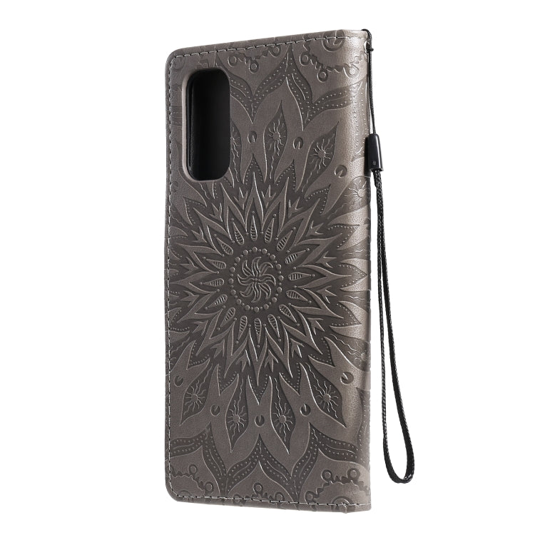 For OPPO Reno4 Sun Embossing Pattern Horizontal Flip Leather Case with Card Slot & Holder & Wallet & Lanyard
