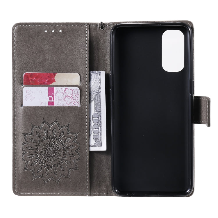 For OPPO Reno4 Sun Embossing Pattern Horizontal Flip Leather Case with Card Slot & Holder & Wallet & Lanyard