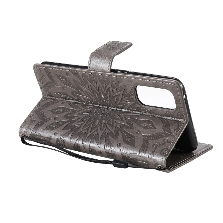 For OPPO Reno4 Sun Embossing Pattern Horizontal Flip Leather Case with Card Slot & Holder & Wallet & Lanyard