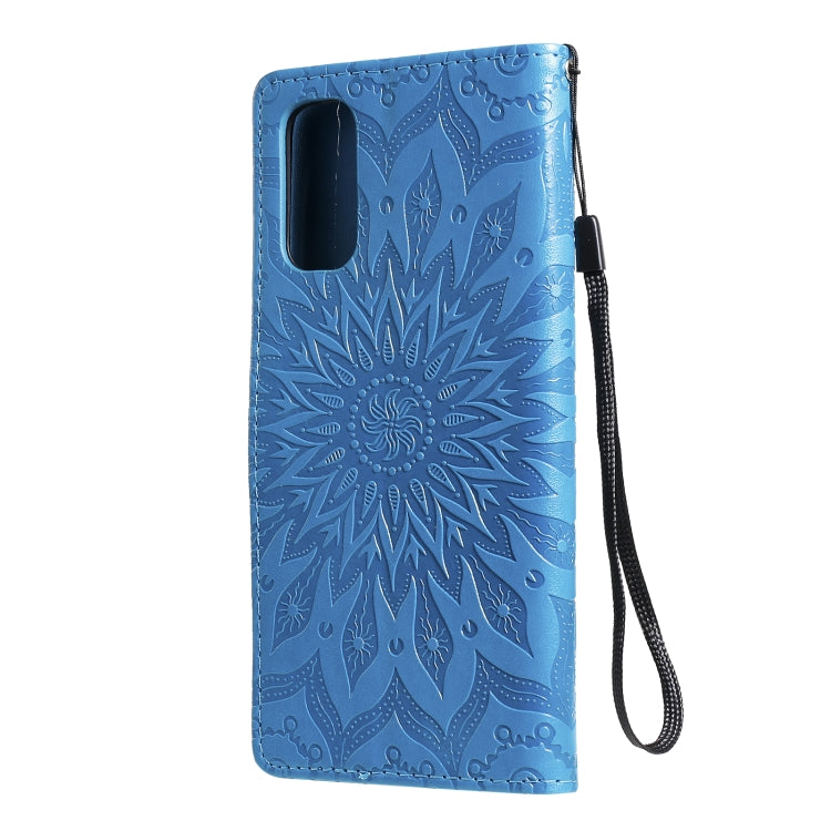 For OPPO Reno4 Sun Embossing Pattern Horizontal Flip Leather Case with Card Slot & Holder & Wallet & Lanyard