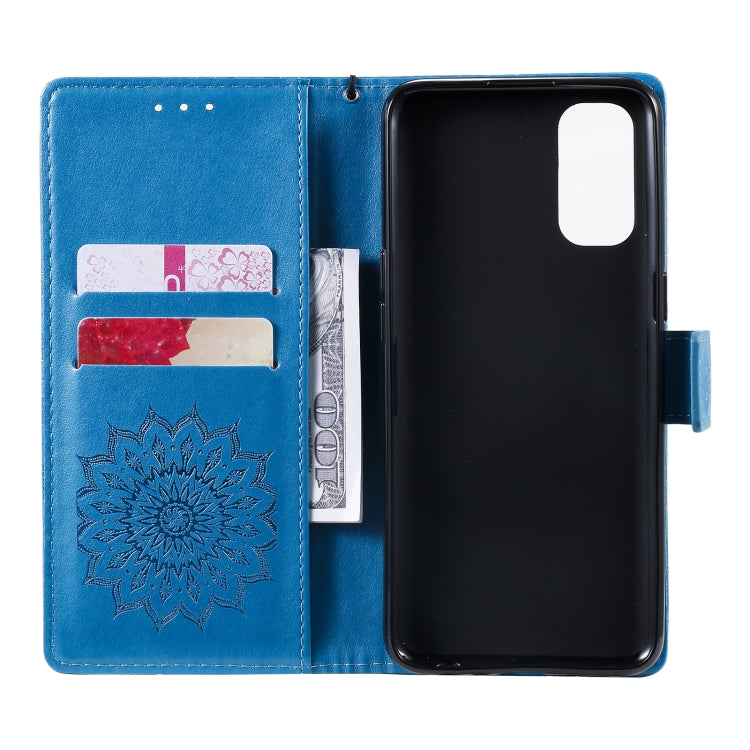 For OPPO Reno4 Sun Embossing Pattern Horizontal Flip Leather Case with Card Slot & Holder & Wallet & Lanyard