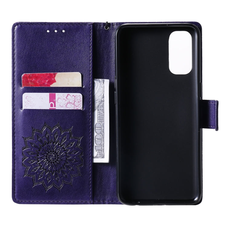 For OPPO Reno4 Sun Embossing Pattern Horizontal Flip Leather Case with Card Slot & Holder & Wallet & Lanyard