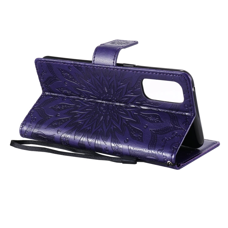 For OPPO Reno4 Sun Embossing Pattern Horizontal Flip Leather Case with Card Slot & Holder & Wallet & Lanyard