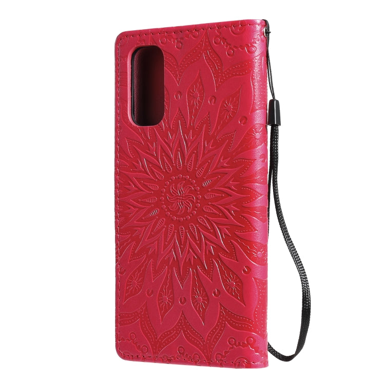 For OPPO Reno4 Sun Embossing Pattern Horizontal Flip Leather Case with Card Slot & Holder & Wallet & Lanyard