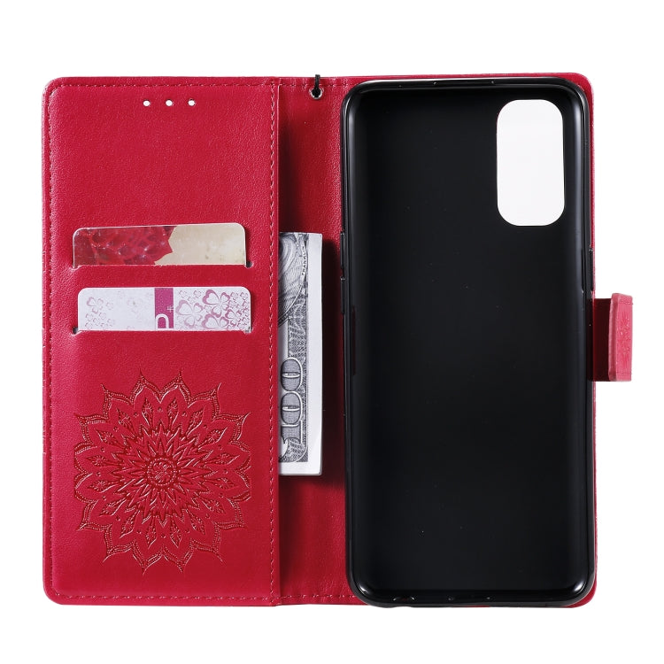 For OPPO Reno4 Sun Embossing Pattern Horizontal Flip Leather Case with Card Slot & Holder & Wallet & Lanyard