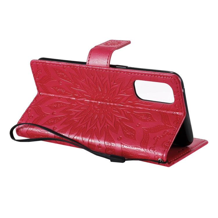 For OPPO Reno4 Sun Embossing Pattern Horizontal Flip Leather Case with Card Slot & Holder & Wallet & Lanyard