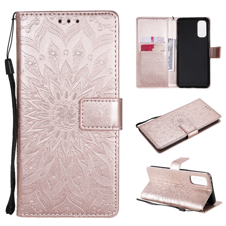 For OPPO Reno4 Sun Embossing Pattern Horizontal Flip Leather Case with Card Slot & Holder & Wallet & Lanyard