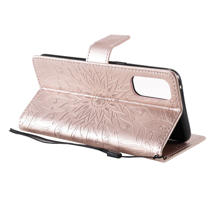 For OPPO Reno4 Sun Embossing Pattern Horizontal Flip Leather Case with Card Slot & Holder & Wallet & Lanyard