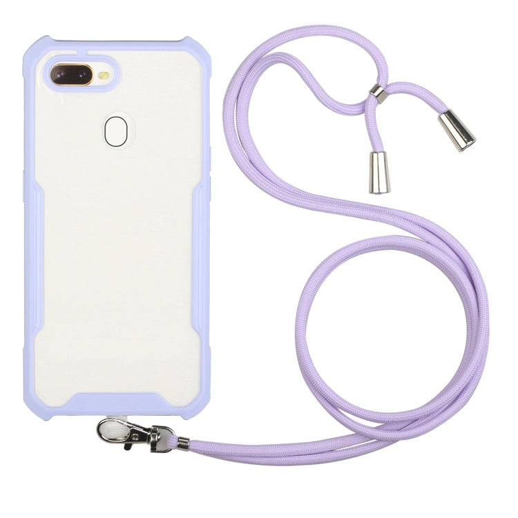 For OPPO A12 / A5s / A7 / A11k Acrylic + Color TPU Shockproof Case with Neck Lanyard