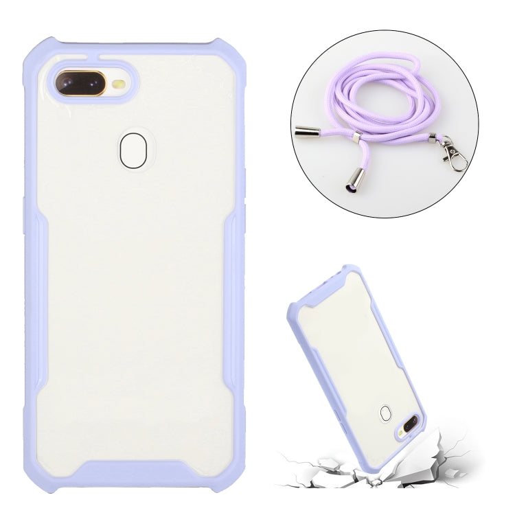 For OPPO A12 / A5s / A7 / A11k Acrylic + Color TPU Shockproof Case with Neck Lanyard