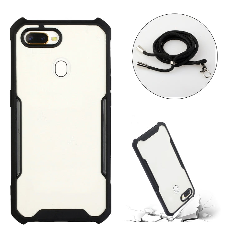 For OPPO A12 / A5s / A7 / A11k Acrylic + Color TPU Shockproof Case with Neck Lanyard