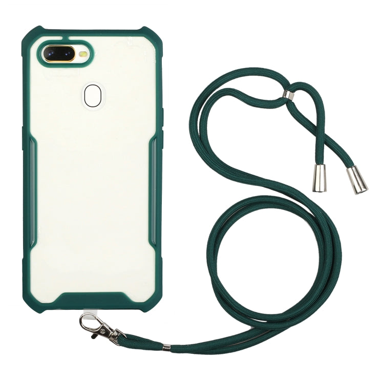 For OPPO A12 / A5s / A7 / A11k Acrylic + Color TPU Shockproof Case with Neck Lanyard