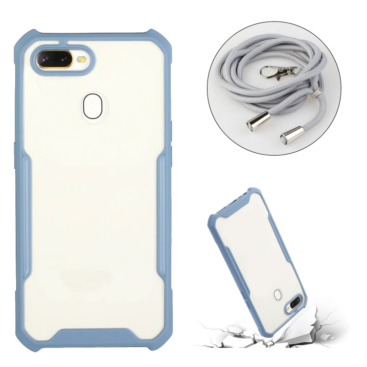 For OPPO A12 / A5s / A7 / A11k Acrylic + Color TPU Shockproof Case with Neck Lanyard