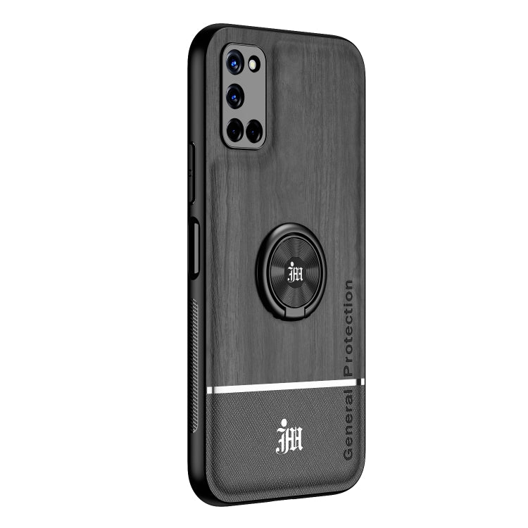 For OPPO A52 Wood Grain PC + TPU Shockproof Protective Case with Ring Holder