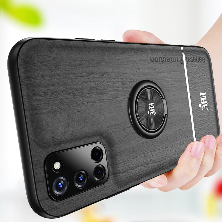 For OPPO A52 Wood Grain PC + TPU Shockproof Protective Case with Ring Holder