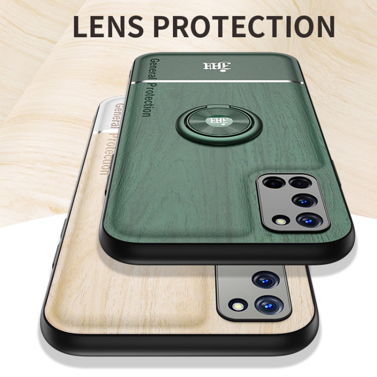 For OPPO A52 Wood Grain PC + TPU Shockproof Protective Case with Ring Holder