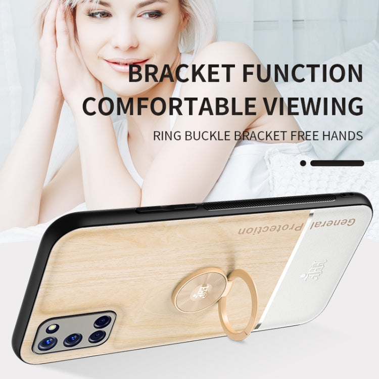 For OPPO A52 Wood Grain PC + TPU Shockproof Protective Case with Ring Holder