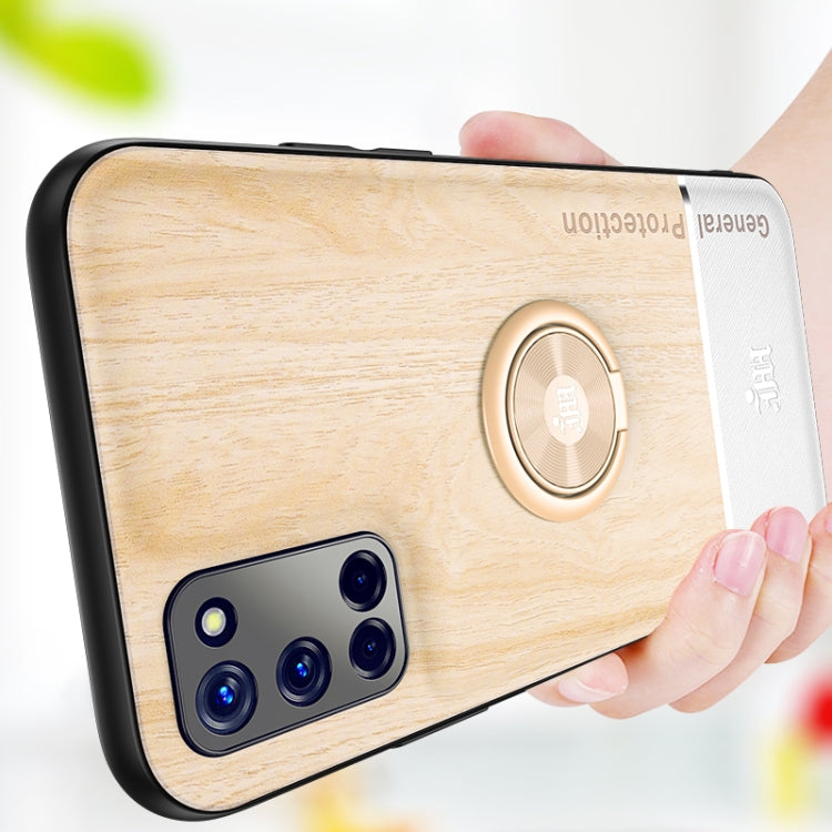 For OPPO A52 Wood Grain PC + TPU Shockproof Protective Case with Ring Holder