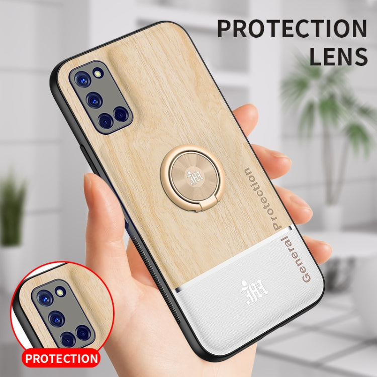 For OPPO A52 Wood Grain PC + TPU Shockproof Protective Case with Ring Holder