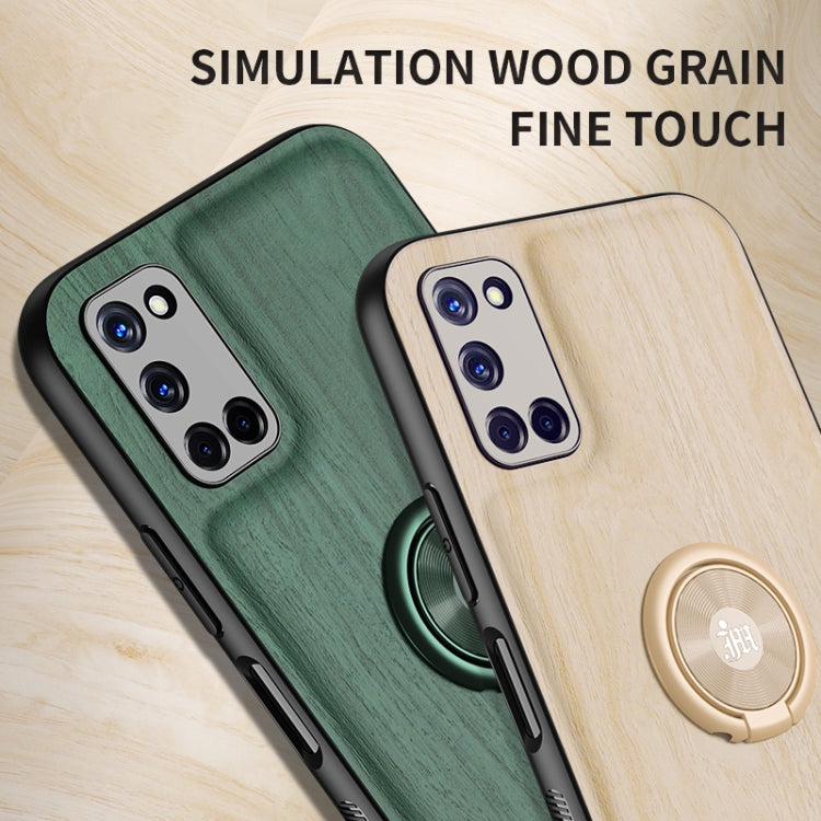 For OPPO A52 Wood Grain PC + TPU Shockproof Protective Case with Ring Holder