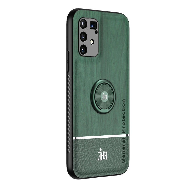 For OPPO A91 Wood Grain PC + TPU Shockproof Protective Case with Ring Holder