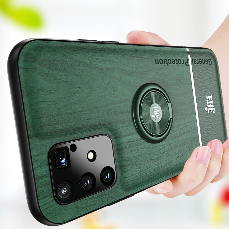 For OPPO A91 Wood Grain PC + TPU Shockproof Protective Case with Ring Holder