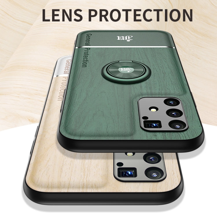 For OPPO A91 Wood Grain PC + TPU Shockproof Protective Case with Ring Holder