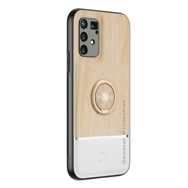 For OPPO A91 Wood Grain PC + TPU Shockproof Protective Case with Ring Holder