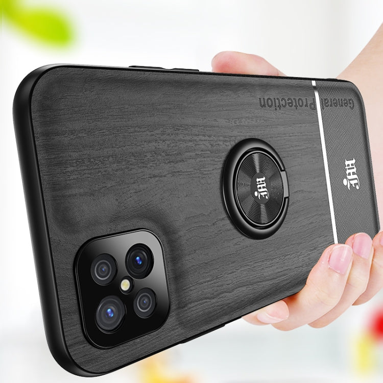 For OPPO A92s Wood Grain PC + TPU Shockproof Protective Case with Ring Holder