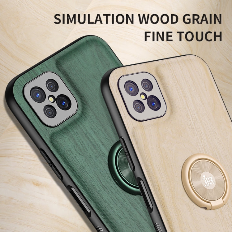 For OPPO A92s Wood Grain PC + TPU Shockproof Protective Case with Ring Holder