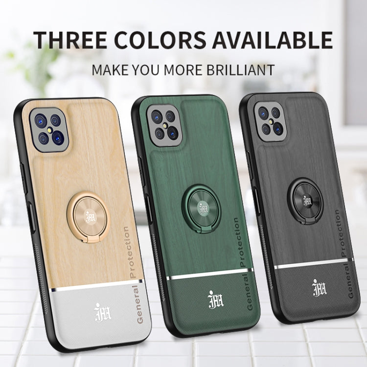 For OPPO A92s Wood Grain PC + TPU Shockproof Protective Case with Ring Holder