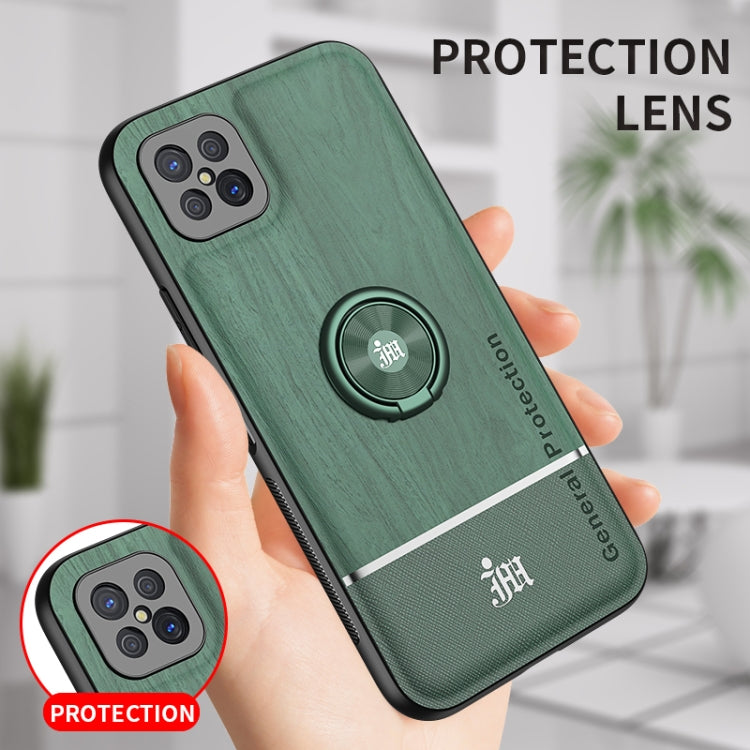 For OPPO A92s Wood Grain PC + TPU Shockproof Protective Case with Ring Holder