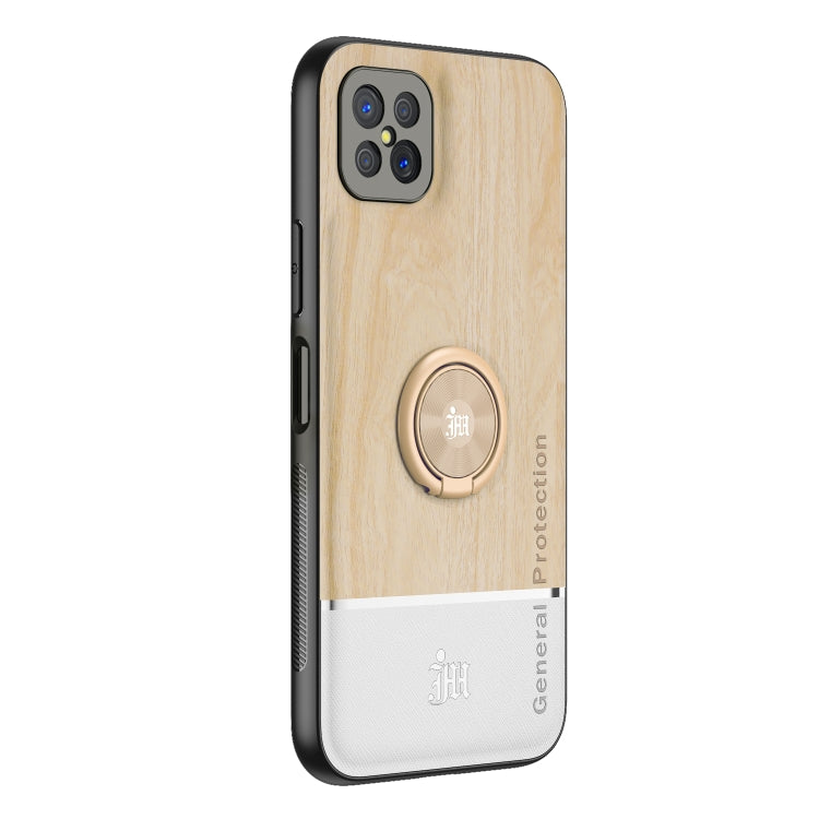 For OPPO A92s Wood Grain PC + TPU Shockproof Protective Case with Ring Holder