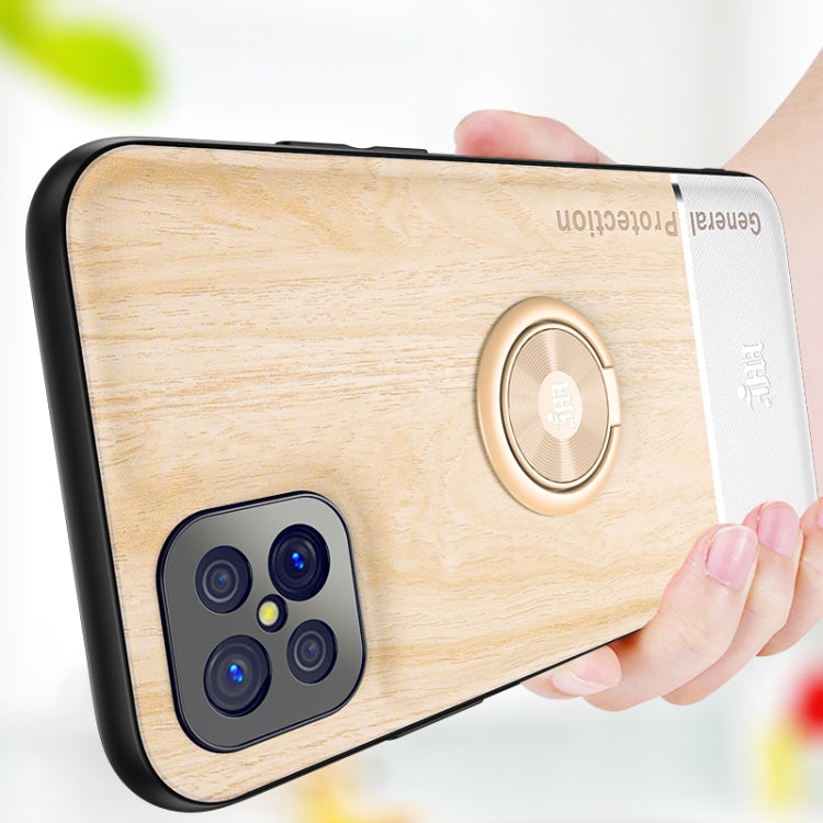 For OPPO A92s Wood Grain PC + TPU Shockproof Protective Case with Ring Holder