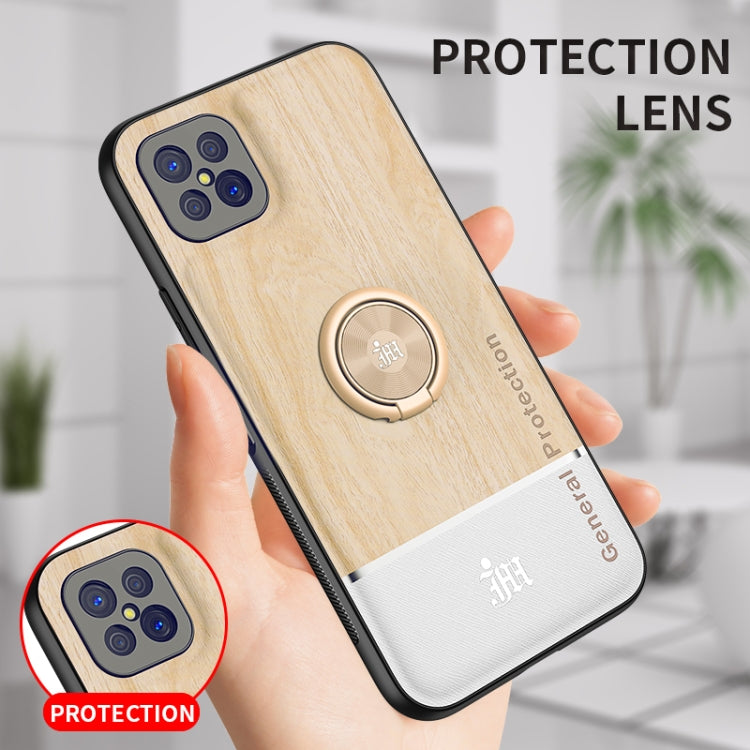 For OPPO A92s Wood Grain PC + TPU Shockproof Protective Case with Ring Holder