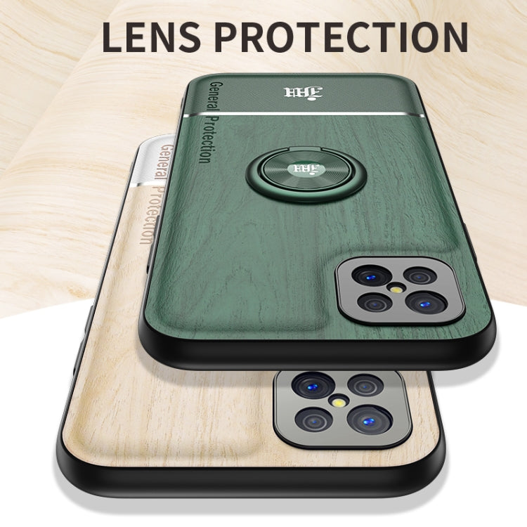 For OPPO A92s Wood Grain PC + TPU Shockproof Protective Case with Ring Holder