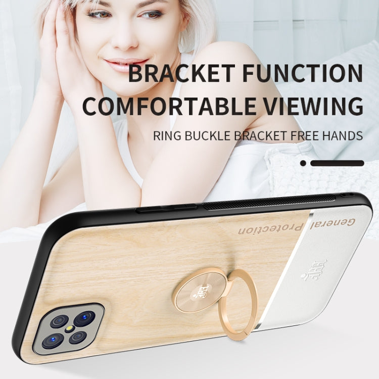 For OPPO A92s Wood Grain PC + TPU Shockproof Protective Case with Ring Holder