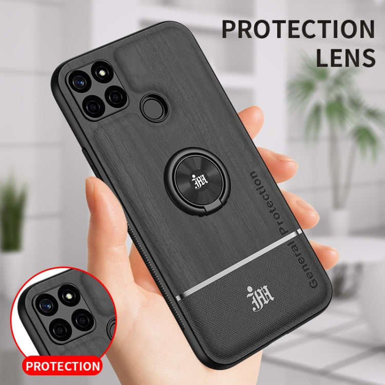 For OPPO C12 Wood Grain PC + TPU Shockproof Protective Case with Ring Holder