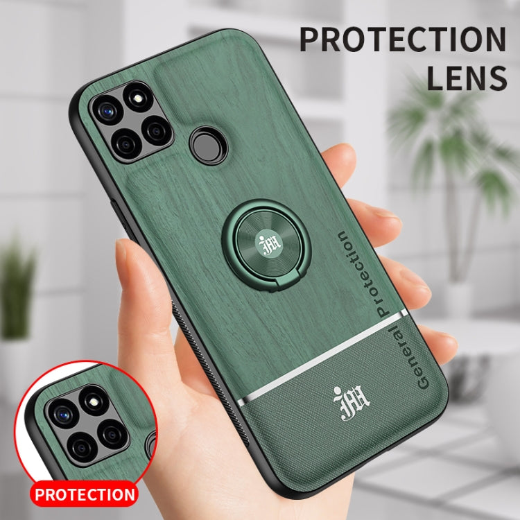 For OPPO C12 Wood Grain PC + TPU Shockproof Protective Case with Ring Holder