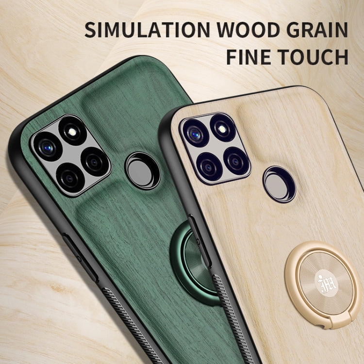 For OPPO C12 Wood Grain PC + TPU Shockproof Protective Case with Ring Holder