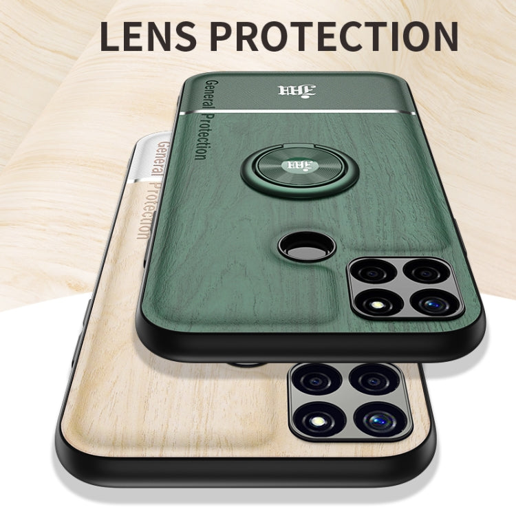 For OPPO C12 Wood Grain PC + TPU Shockproof Protective Case with Ring Holder