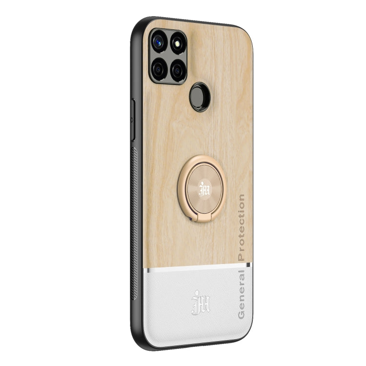 For OPPO C12 Wood Grain PC + TPU Shockproof Protective Case with Ring Holder