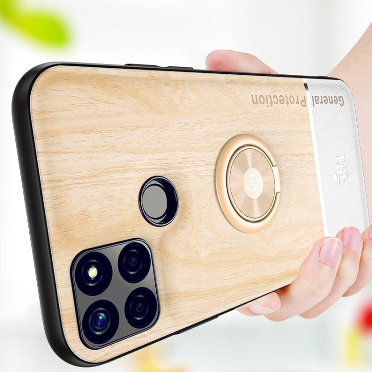 For OPPO C12 Wood Grain PC + TPU Shockproof Protective Case with Ring Holder