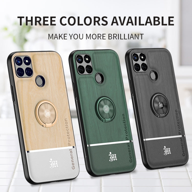 For OPPO C12 Wood Grain PC + TPU Shockproof Protective Case with Ring Holder