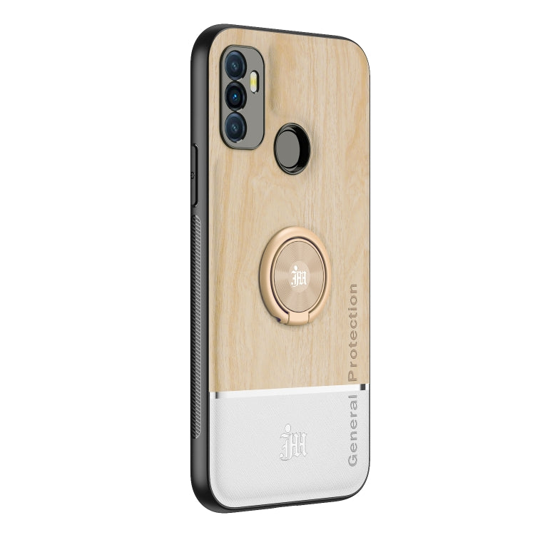 For OPPO A53 Wood Grain PC + TPU Shockproof Protective Case with Ring Holder