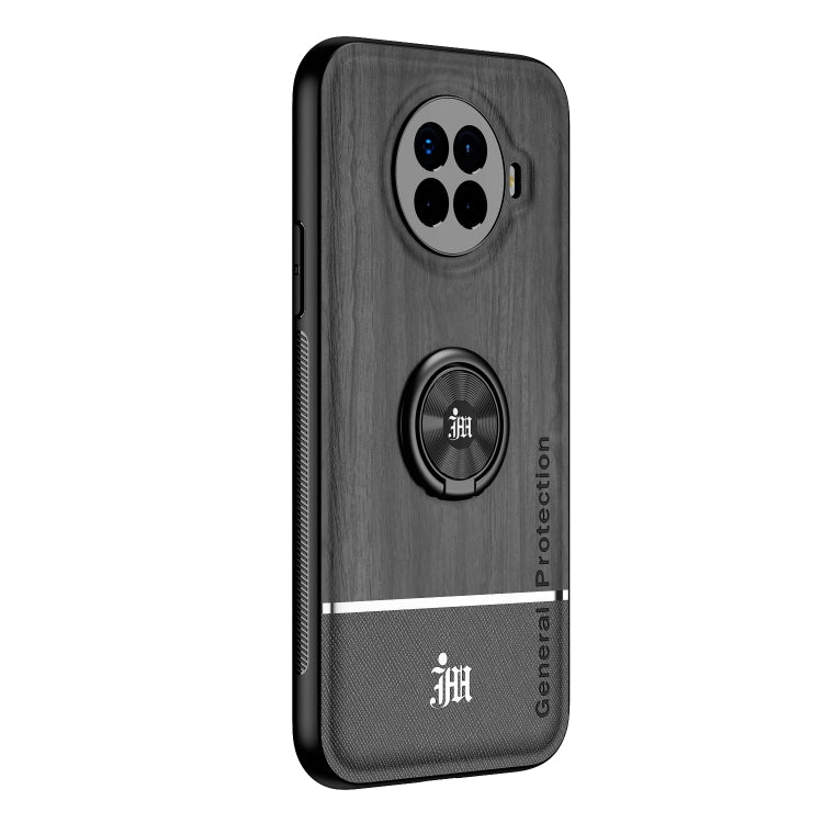 For OPPO Ace2 Wood Grain PC + TPU Shockproof Protective Case with Ring Holder