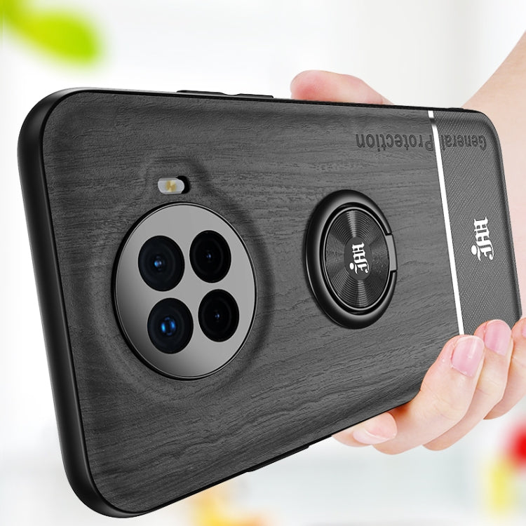 For OPPO Ace2 Wood Grain PC + TPU Shockproof Protective Case with Ring Holder