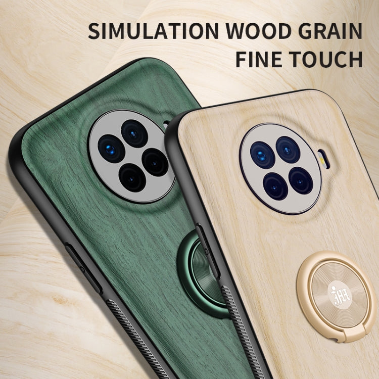 For OPPO Ace2 Wood Grain PC + TPU Shockproof Protective Case with Ring Holder